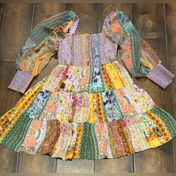 Alice + Olivia Rowen Puff Sleeve Tiered Skirt Tunic Chiffon Mini Dress - Picture 13 of 16